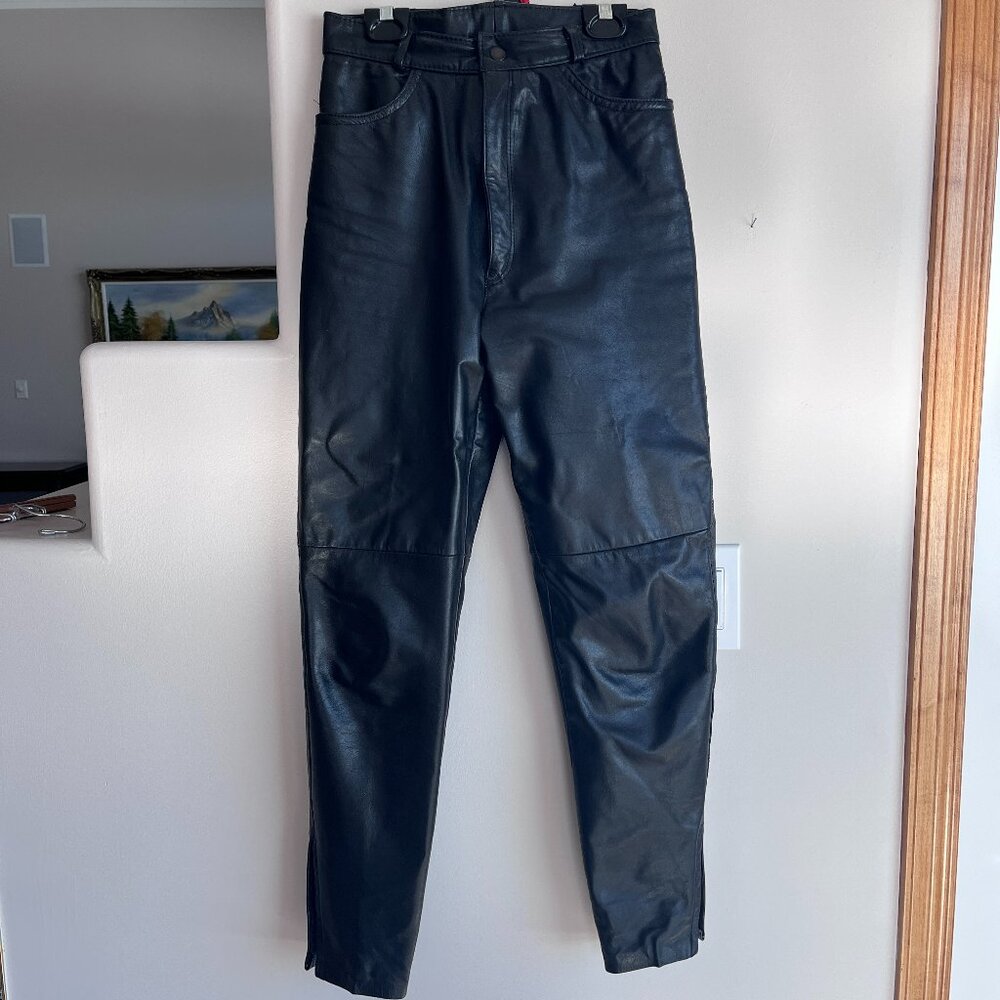 Genuine leather high-rise vintage pants with lining